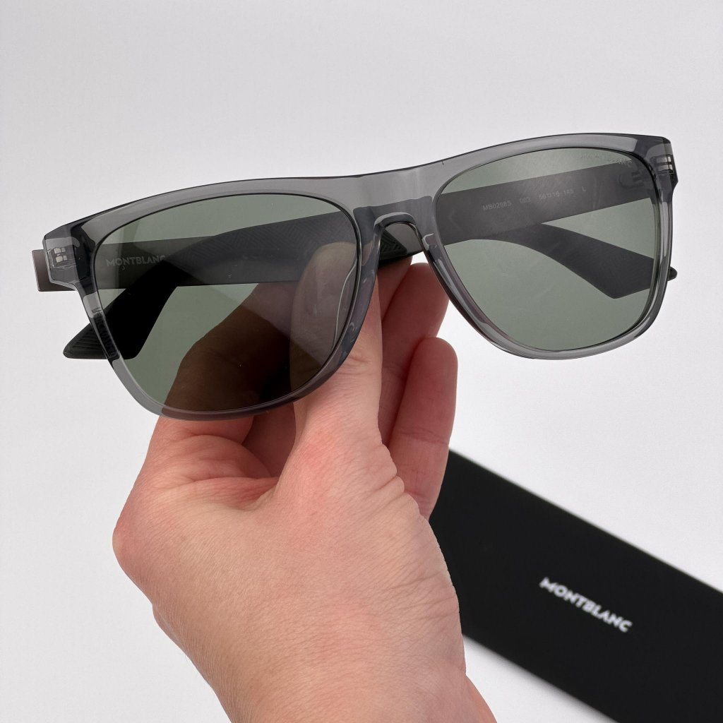 Montblanc Men Sunglasses Grey Ruthenium Green Square | Model Mb0298s 003
